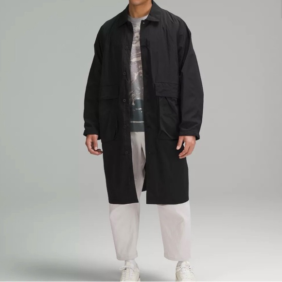 Lululemon lab - men’s black oversized long coat rain trench lightweight jacket S - Picture 1 of 12